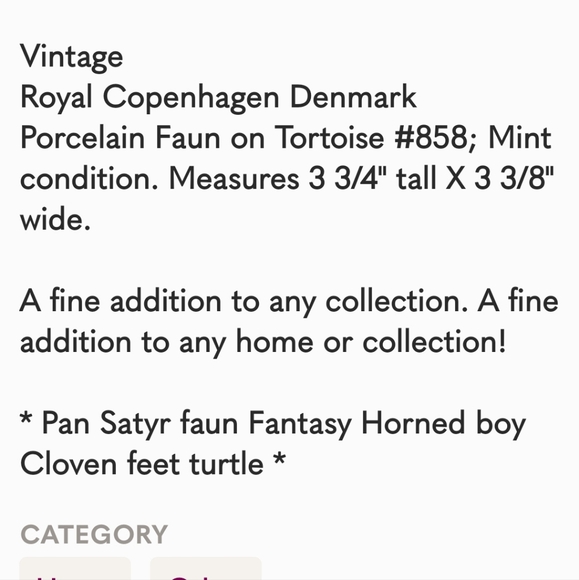 Royal Copenhagen Denmark Porcelain Faun on Tortoise #858; Mint condition - Picture 13 of 13